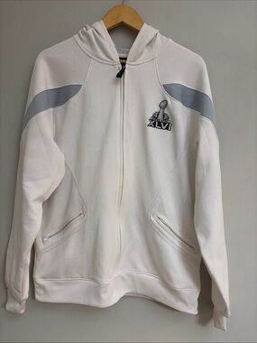NFL Men’s White and Gray Zip-Up Hoodie with XLVI Emblem size M